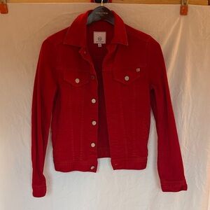 AG Adriano Goldschmied Red Denim Jean Jacket Size S Button Front